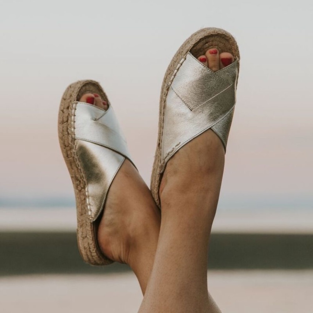 FREE PEOPLE | Leather Espadrille Slip On, Silver